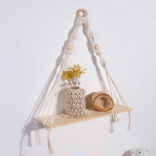 Macrame Wall Hanging Shelf Tassel Wood Decor