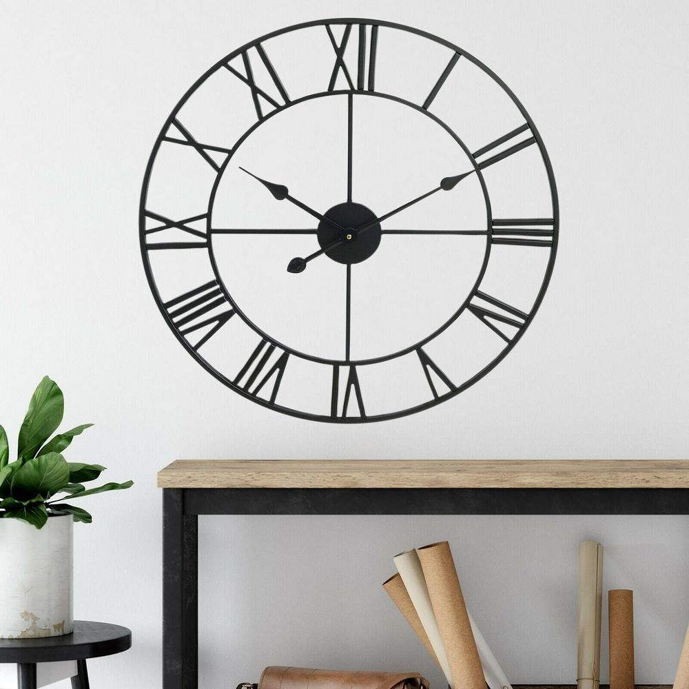 Vintage Black Roman Metal Wall Clock