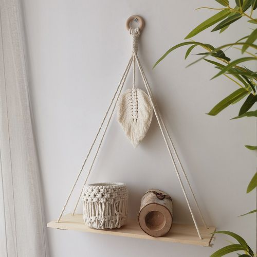 Macrame Wall Hanging Shelf Tassel Wood Decor