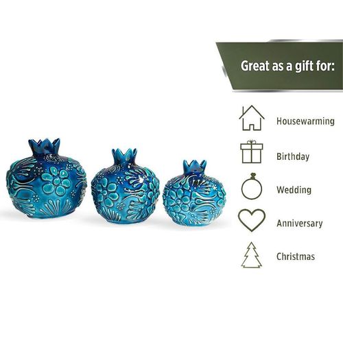 Ceramic Vase Pomegranate Trio Ocean Blue 11/9/8cm