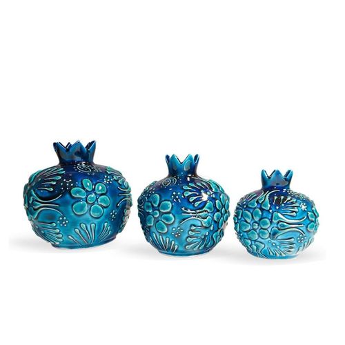 Ceramic Vase Pomegranate Trio Ocean Blue 11/9/8cm