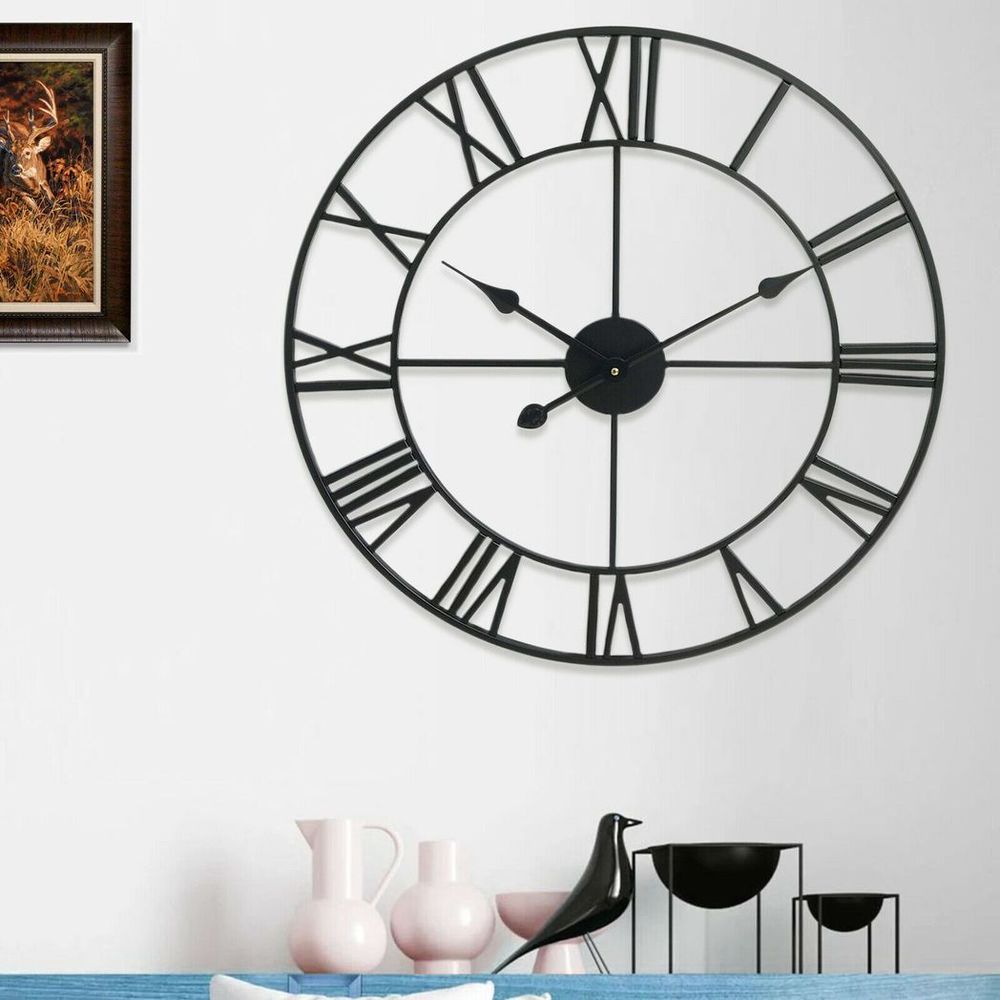 Vintage Black Roman Metal Wall Clock